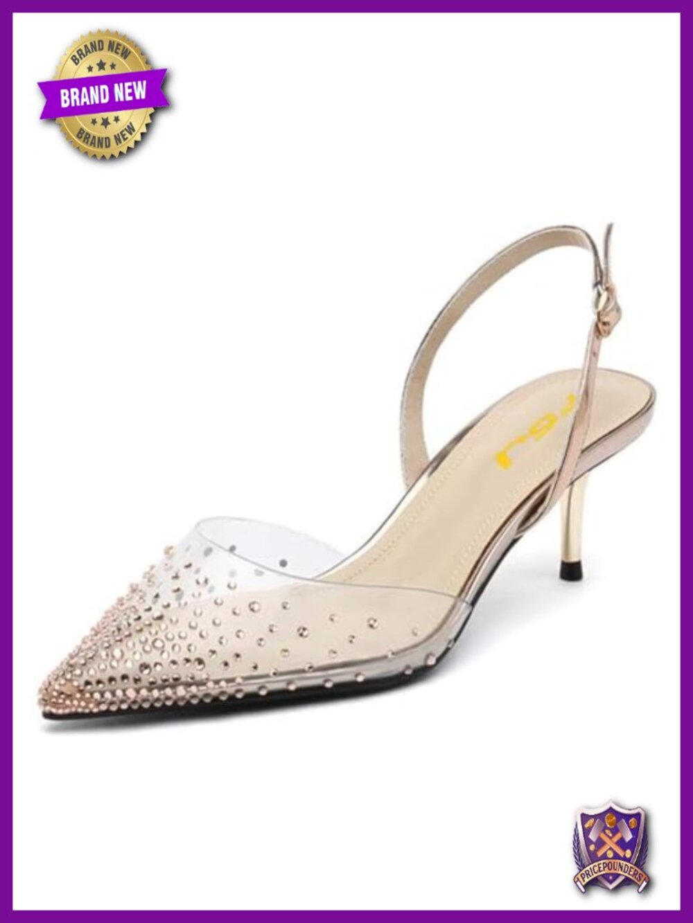 Crystal Studded Clear Pumps Mid Low Heel Slingback D'orsay Wedding Shoes